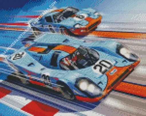 Blue And Orange Gt40 Race Cars Diamond Painting