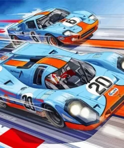 Blue And Orange Gt40 Race Cars Diamond Painting