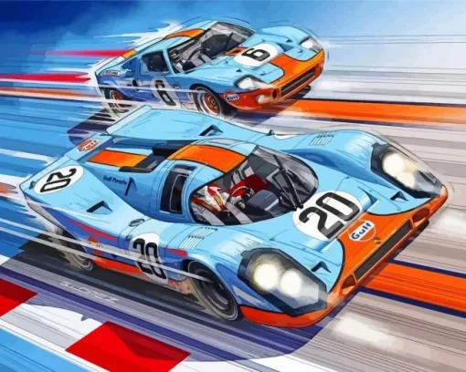 Blue And Orange Gt40 Race Cars Diamond Painting