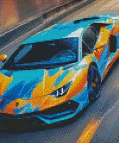 Blue And Orange Lamborghini Car Diamond Painting