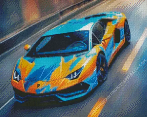 Blue And Orange Lamborghini Car Diamond Painting