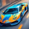 Blue And Orange Lamborghini Car Diamond Painting