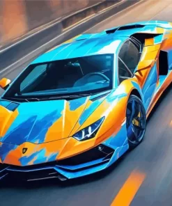 Blue And Orange Lamborghini Car Diamond Painting