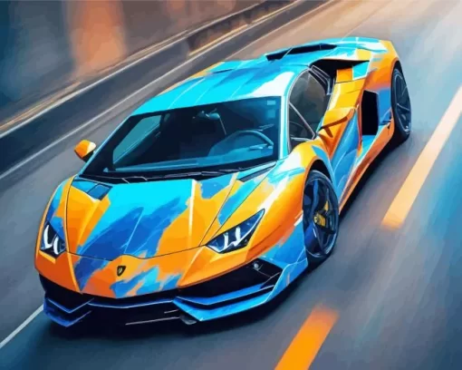 Blue And Orange Lamborghini Car Diamond Painting