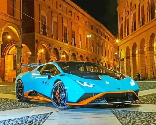 Blue And Orange Lamborghini Sport Car Diamond Painting