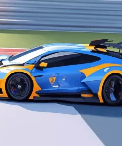 Blue And Orange Race Car Diamond Painting