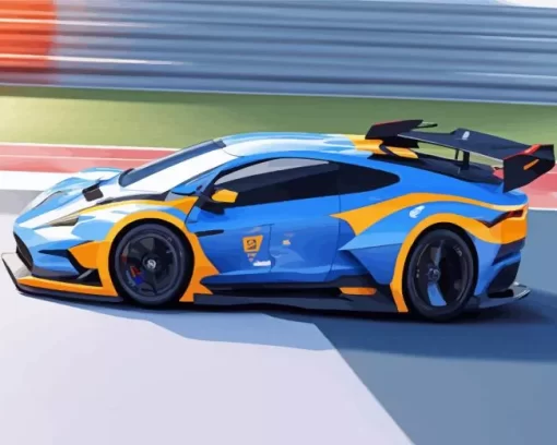 Blue And Orange Race Car Diamond Painting