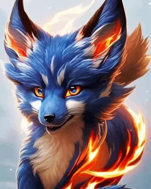 Blue And Orange White Fox Diamond Painting