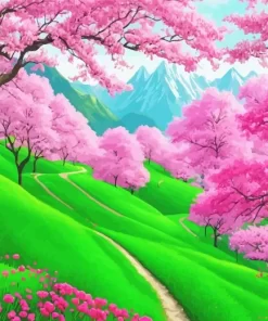 Cherry Blossom Landscape Diamond Painting