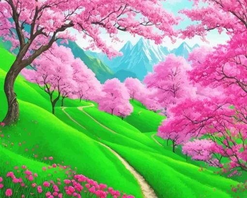 Cherry Blossom Landscape Diamond Painting