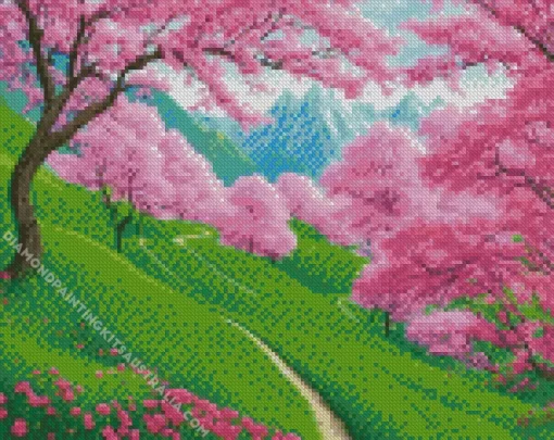 Cherry Blossom Landscape Diamond Painting