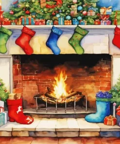 Christmas Fireplace Romantic Diamond Painting