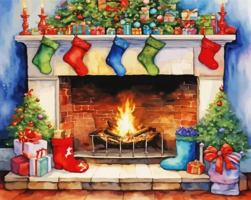 Christmas Fireplace Romantic Diamond Painting