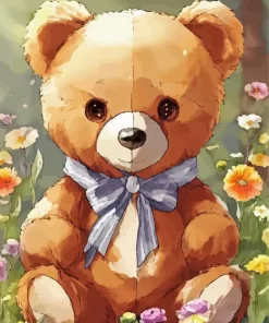 Cute Flowers And Teddy Bear Diamond Painting