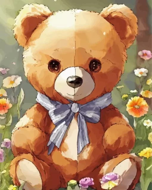 Cute Flowers And Teddy Bear Diamond Painting