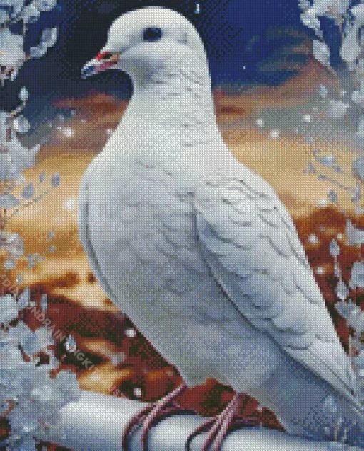 Fancy White Pigeon Bird Diamond Painting