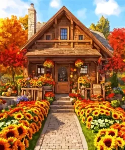 Farmhouse Front Porch Flowers Art Diamond Painting