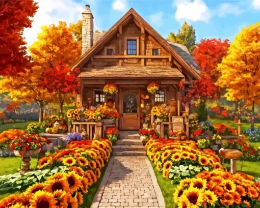 Farmhouse Front Porch Flowers Art Diamond Painting