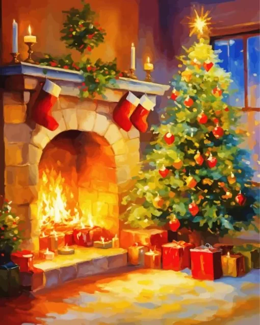 Fireplace Romantic Art Diamond Painting