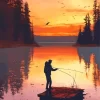 Fishing Silhouette Sunset Art Diamond Painting