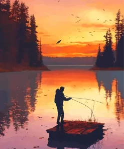 Fishing Silhouette Sunset Art Diamond Painting