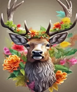 Floral Antlers Deer Diamond Painting