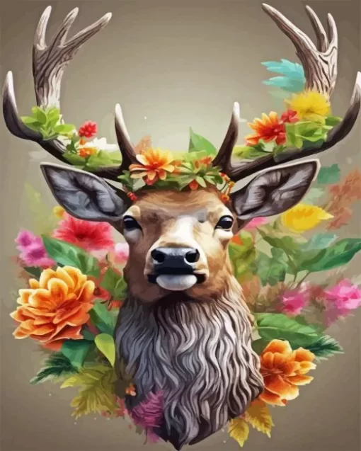 Floral Antlers Deer Diamond Painting