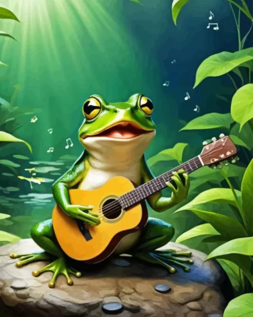 Frog Playing Guitar And Singing Diamond Painting