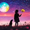 Girl And Dog Silhouette Diamond Painting