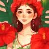 Girl And Flowers Illustration Diamond Painting