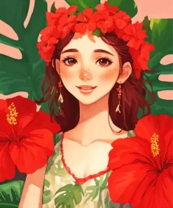 Girl And Flowers Illustration Diamond Painting