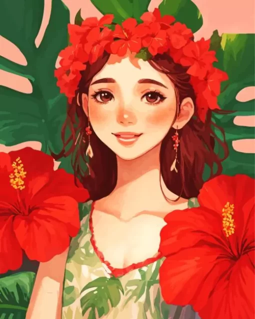 Girl And Flowers Illustration Diamond Painting