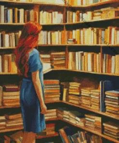 Girl In Library Art Diamond Painting