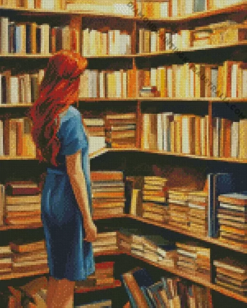 Girl In Library Art Diamond Painting