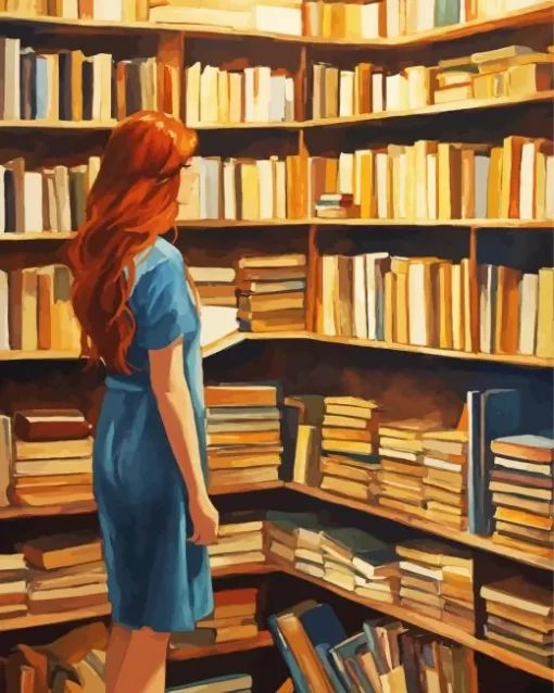 Girl In Library Art Diamond Painting