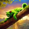 Green Cat In A Tree Diamond Painting