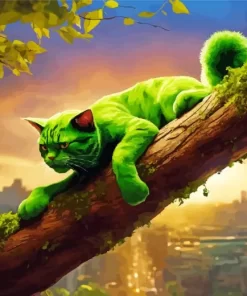 Green Cat In A Tree Diamond Painting