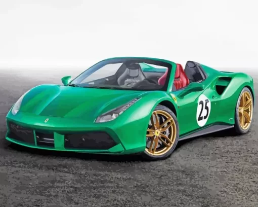 Green Ferrari 488 Car Diamond Painting