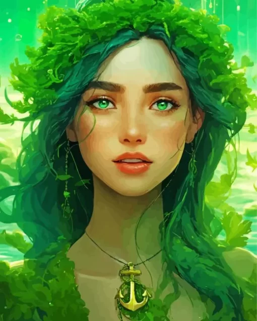 Green Haired Lady Diamond Painting