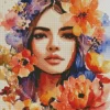 Lady Face And Flowers Diamond Painting