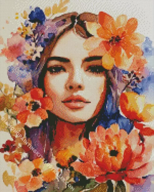 Lady Face And Flowers Diamond Painting