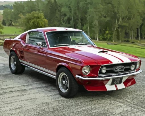 Red 1967 Ford Mustang Diamond Painting