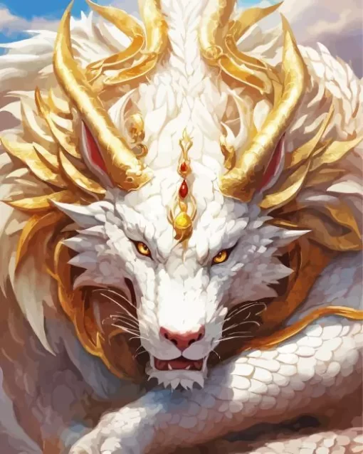 White Chinese Dragon Diamond Painting