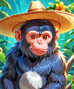 Black Monkey Wearing Hat Diamond Painting