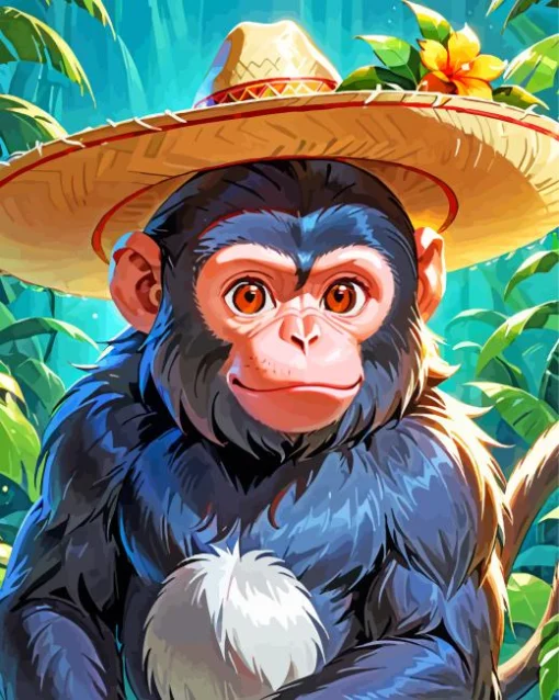 Black Monkey Wearing Hat Diamond Painting