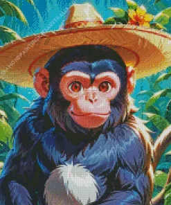 Black Monkey Wearing Hat Diamond Painting