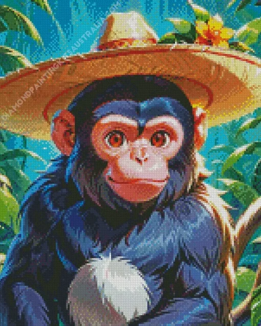 Black Monkey Wearing Hat Diamond Painting