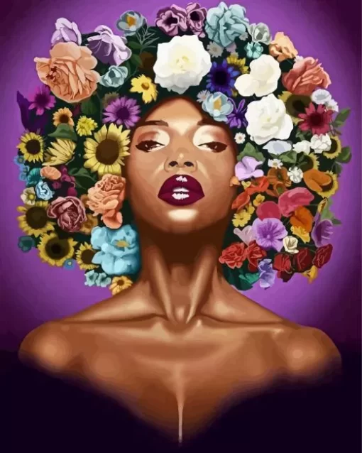 Blooming Black Woman Flowers Diamond Painting