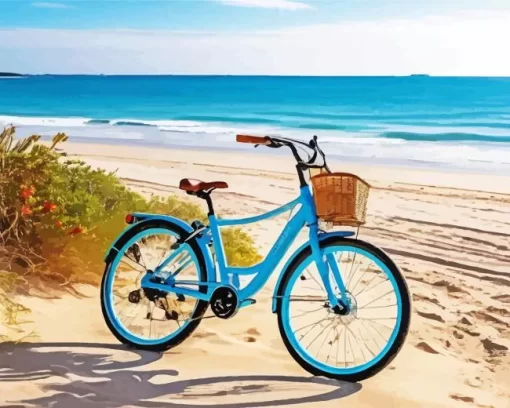 Blue Bike By The Beach Diamond Painting