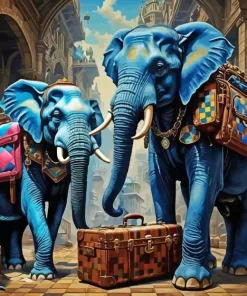 Blue Elephants Diamond Painting